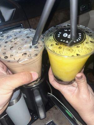 Milk tea with boba and Pineapple smoothie with boba