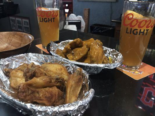 Cajun wings, and Carolina wings. Good cold drafts too!