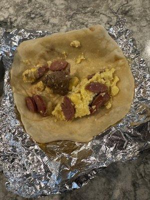 Country sausage and egg taco