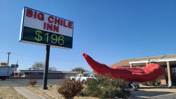 Sign at the Road and the Huge Chile Pepper out front  11-20-2022