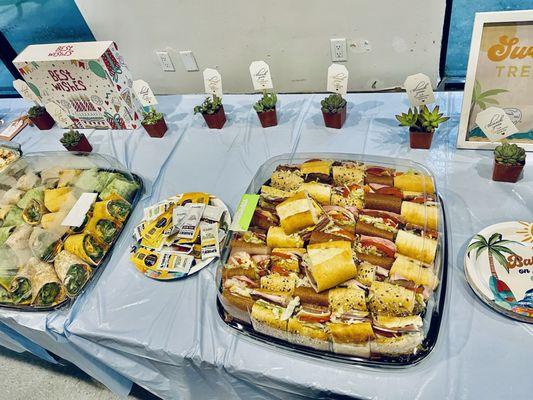 Large platter of subs and veggie wraps