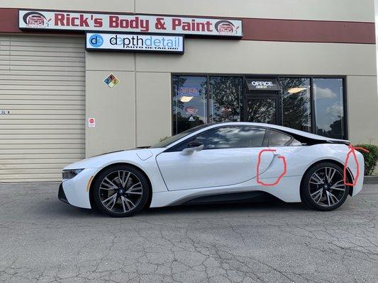 2018 BMW i8 got keyed.   Noah brought it by Ricks Body and Paint and left happy!