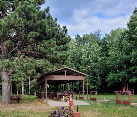 Covered pavilion near horseshoe area