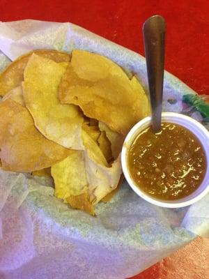 Complimentary home made chips and salsa.