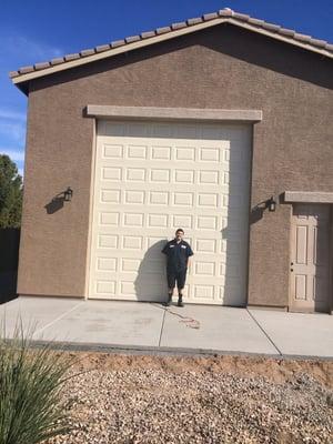 R v garage door install in Litchfield  Park  today 12' wide. 14' high keeping my grandson busy good job Williams