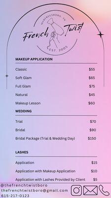 Makeup Price List