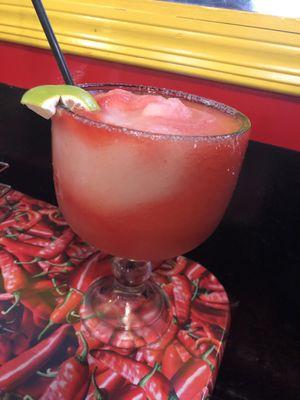 Amazing frozen strawberry margarita with salt!