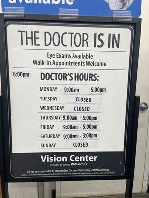 The Optometrist hours.  NOT the glasses/contacts department.