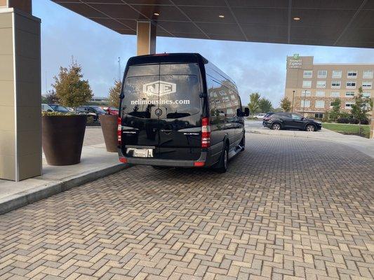 Next Episode Limo's Mercedes Sprinter Party Van ready for the wedding party and guests who were shuttled back and forth .