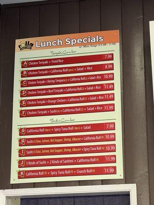 Lunch Special Menu