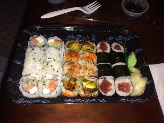 From left to right: Philadelphia roll, Eel avacado roll, and tuna roll.