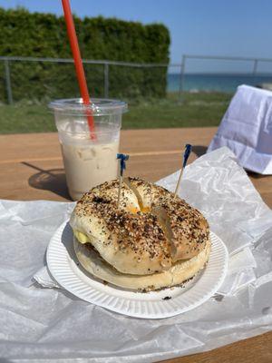 Breakfast sandwich and Iced Latte