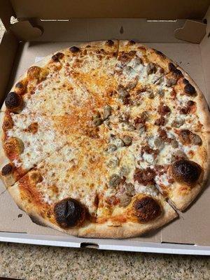 This is a large "2 topping" pizza. Paid $1.75 for each topping even though we order only half