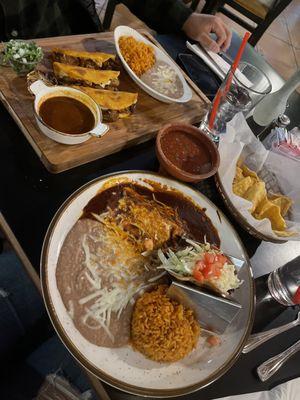 Queso birria and taco plate