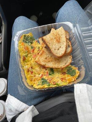 Veggie omelette, sourdough bread