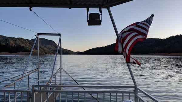 A view off the bow of the boat.