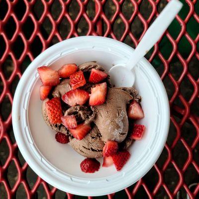 Chocolate Oat Milk Ice Cream with Strawberries