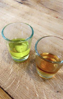 Sample of a pickleback shot using their whiskey and pickle moonshine! Delish