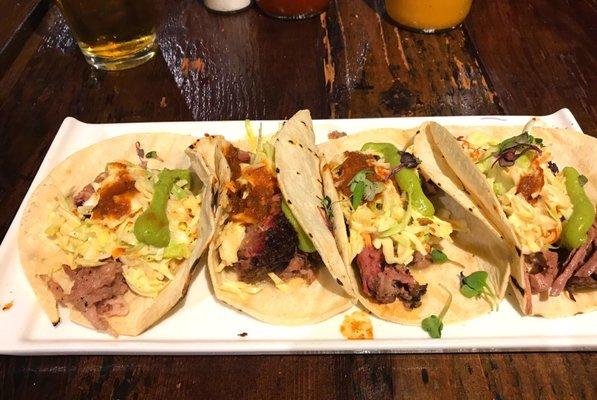 Brisket tacos - $2 Ea. On the Tuesday happy hour menu