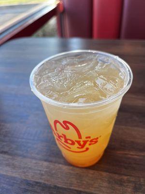 Market fresh peach lemonade, tasty on a hot, summer day!