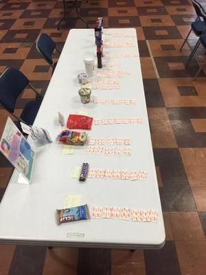 Dr. Jordan set up a display to show how much sugar is REALLY in some of the things we eat!