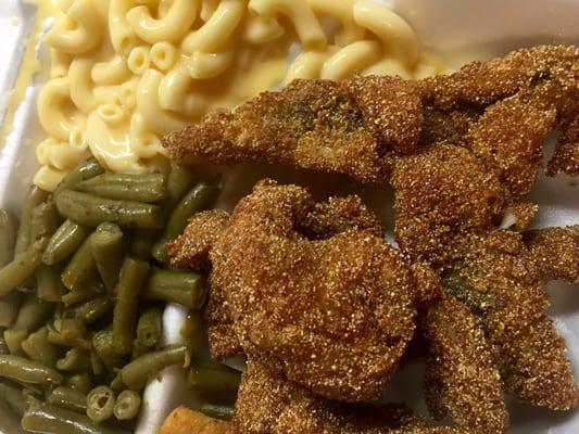 Fried Catfish with Mac&Cheese and Green Beans