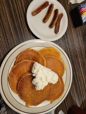 This is JUST pumpkin pancakes lol and turkey links. "Note to self": Even tho they are yummy... don't get that much again .