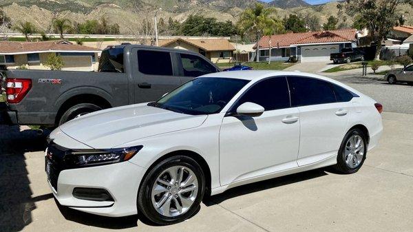 2021 Accord Limo tint in the rear, dark in the front.