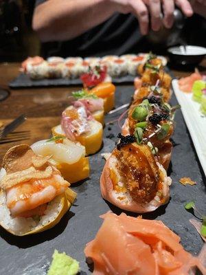 Ultimate Rainbow Roll and Panko Scallop roll