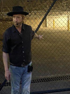 Our excellent tour guide, Jason showing us the haunted parking garage.