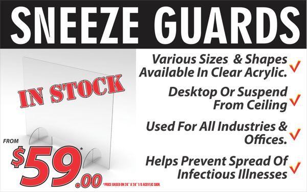 Clear acrylic Sneeze Guards available in stock and custom sizes.