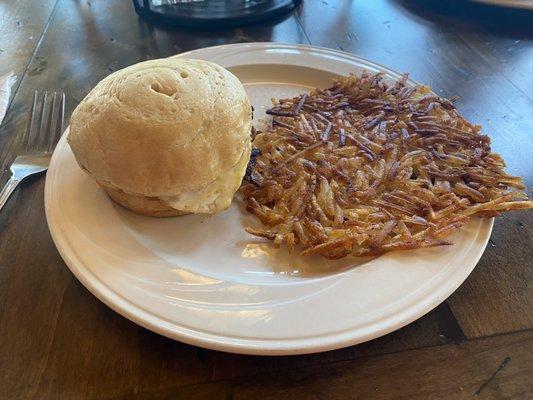 Breakfast sandwich with burnt bacon and burnt hash browns. Minus the ketchup and potatoes I actually ordered.