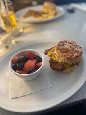 Chicken and cheese biscuit with fresh fruit