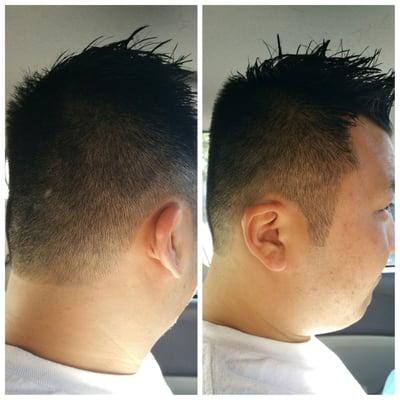 Asked the guy for a fohawk and this is how he cut my husband hair even after I told him and showed a picture . Seriously? !