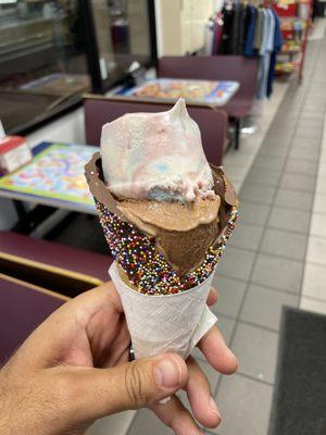 Birthday cake and peanut butter chocolate cone