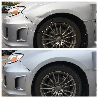 Got a dent in a body line? No worries. We can fix it. This Subaru WRX fender was repaired with PDR. Stay dent Free!