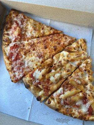 This is two slices that they cut up for some reason. Plain slice and a ziti slice