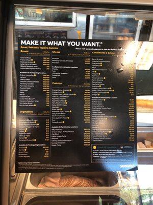 Menu options