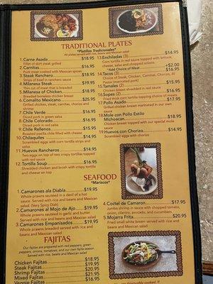 Traditional plates, seafood, fajitas