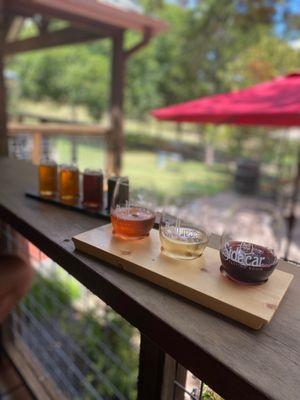 Wine sampler and beer flight outside