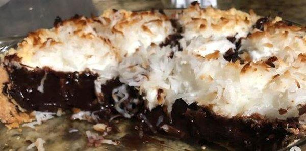 Gluten and Dairy Free Chocolate Pie with a coconut topping