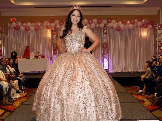 Rose Gold Quinceanera Dress & Rose gold Crown