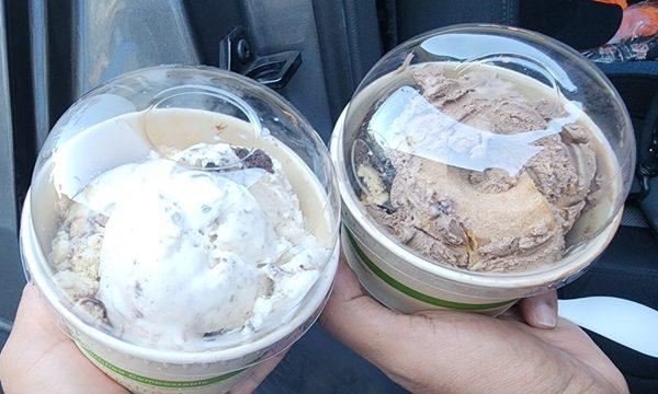 Two two-scoops: 1) Jamoca Almond Fudge & Oreo Cookies & Cream 2) Peanut Butter Chocolate & Oreo Cold Brew