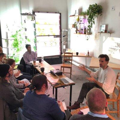 Co-Founder Henry Gordon-Smith teaching a class on "Building an Urban Farming Business Plan"