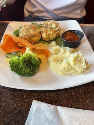 Crab cakes and veal Sinatra.