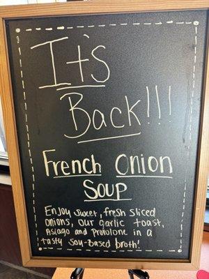 French onion soup signage.