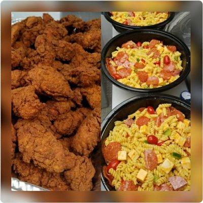 Fried Chicken Strips and Pasta Salad #saucylitos #catering