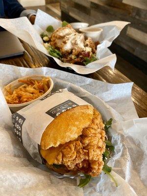 Spicy Chicken Sandwich and Fried Chicken Cobb Salad