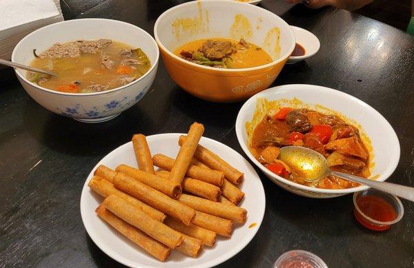 2 orders of lumpia shanghai, mechado, sinigang baka, kare kare.