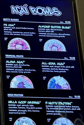 "Açaí bowls" menu!